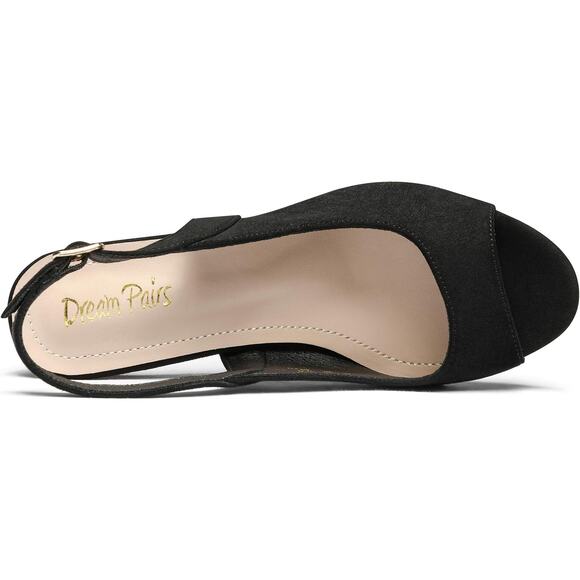 Dream Pairs Womens Size 8 Black Faux Suede Open Toe 3.5" Heel Slingback Shoes - Picture 3 of 6